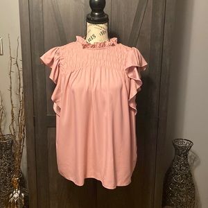 1 STATE rose colored ruffle sleeve shirt